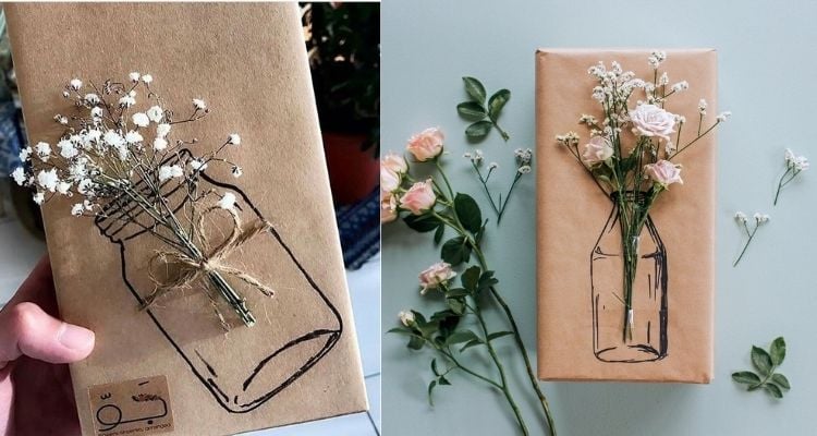 Embalagens criativas de papel kraft e flores naturais