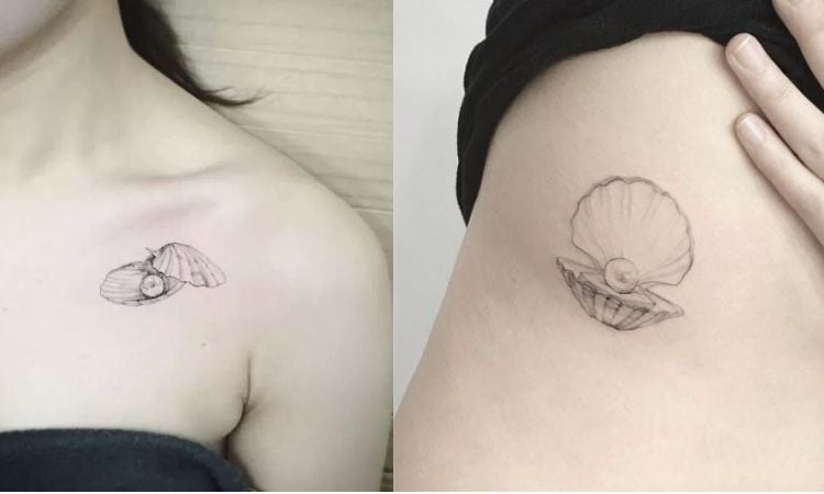 tatuagens de concha com pérola