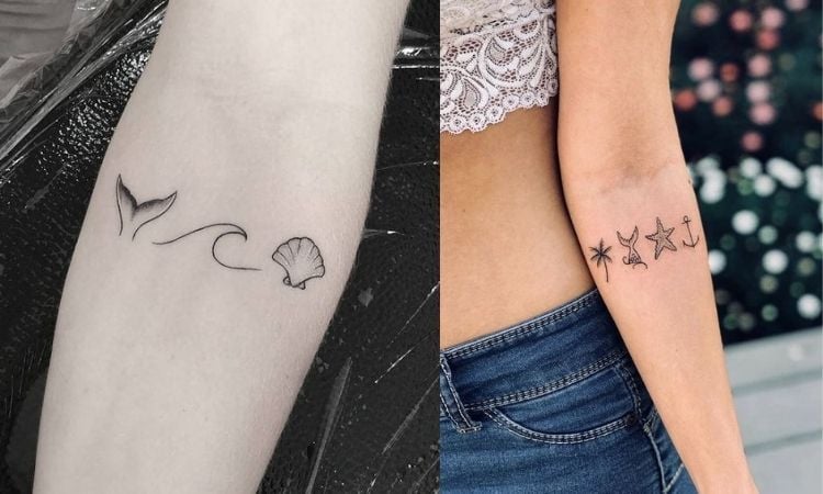 símbolos marinhos tatuados no braço