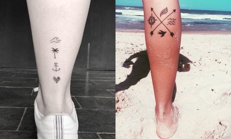 símbolos marinhos tatuados na perna