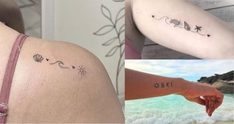 três tatuagens de símbolos marinhos