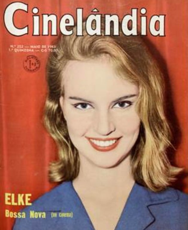 Capa colorida da revista Cinelândia com um retrato de Elke Maravilha jovem sorrindo. 