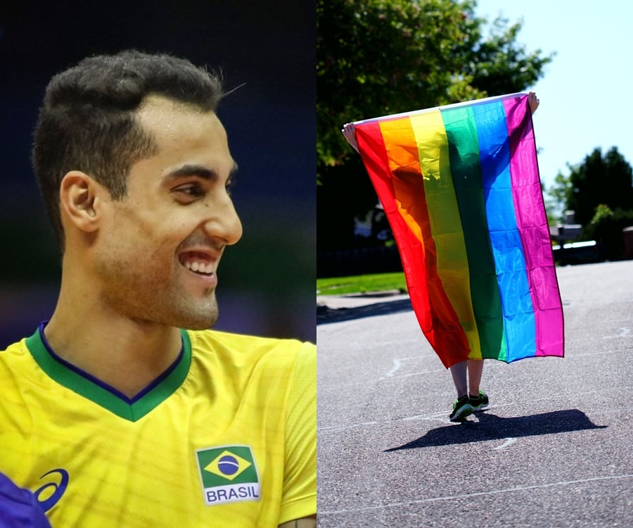 Foto do jogador e bandeira LGBTQIA+.