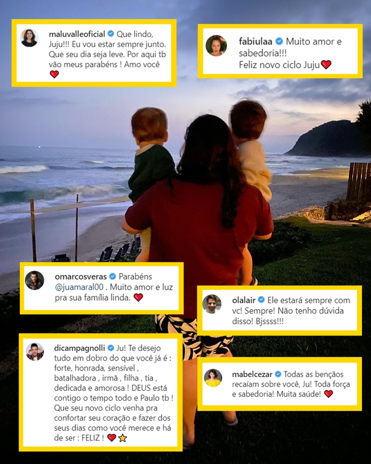 Comentários da foto de Ju Amaral do Instagram no seu dia de aniversário. Montagem com comentários.