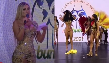 Miss Bumbum 2021: candidata joga faixa da 2ª colocada no chão