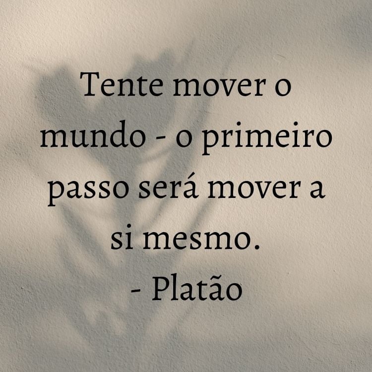 Card com fundo de sombra de flor com frase "Tente mover o mundo - o primeiro passo será mover a si mesmo." - Platão em preto