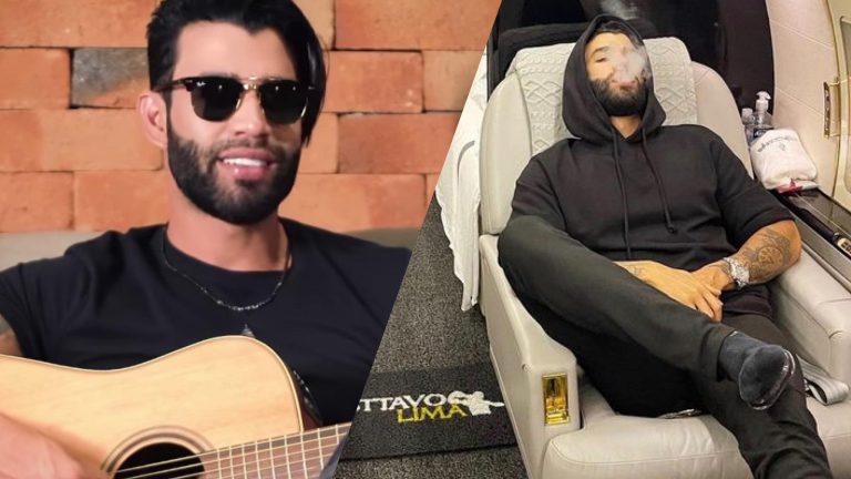 Gusttavo Lima embarca para os EUA e mostra imagens de sua aeronave. Fonte: Montagem/ Fashion Bubbles