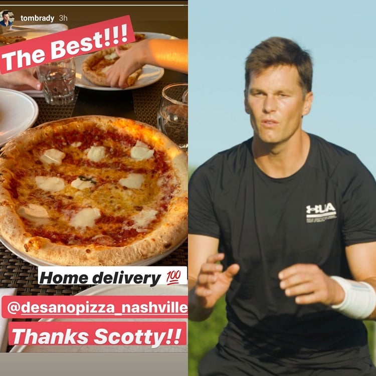 Foto do stories de Tom Brady mostrando pizza.