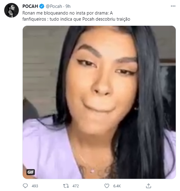 Publicação de Pocah no Twitter falando sobre rumores de separação. Print da publicação de Pocah no Twitter.