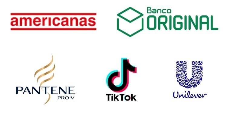 Montagem com logo de Americanas, Banco Original, Pantene, TikTok e Unilever, patrocinadores de A Fazenda 13