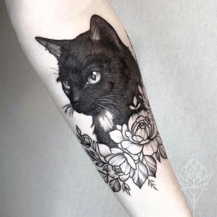 tatuagem feminina no braço/ gatos