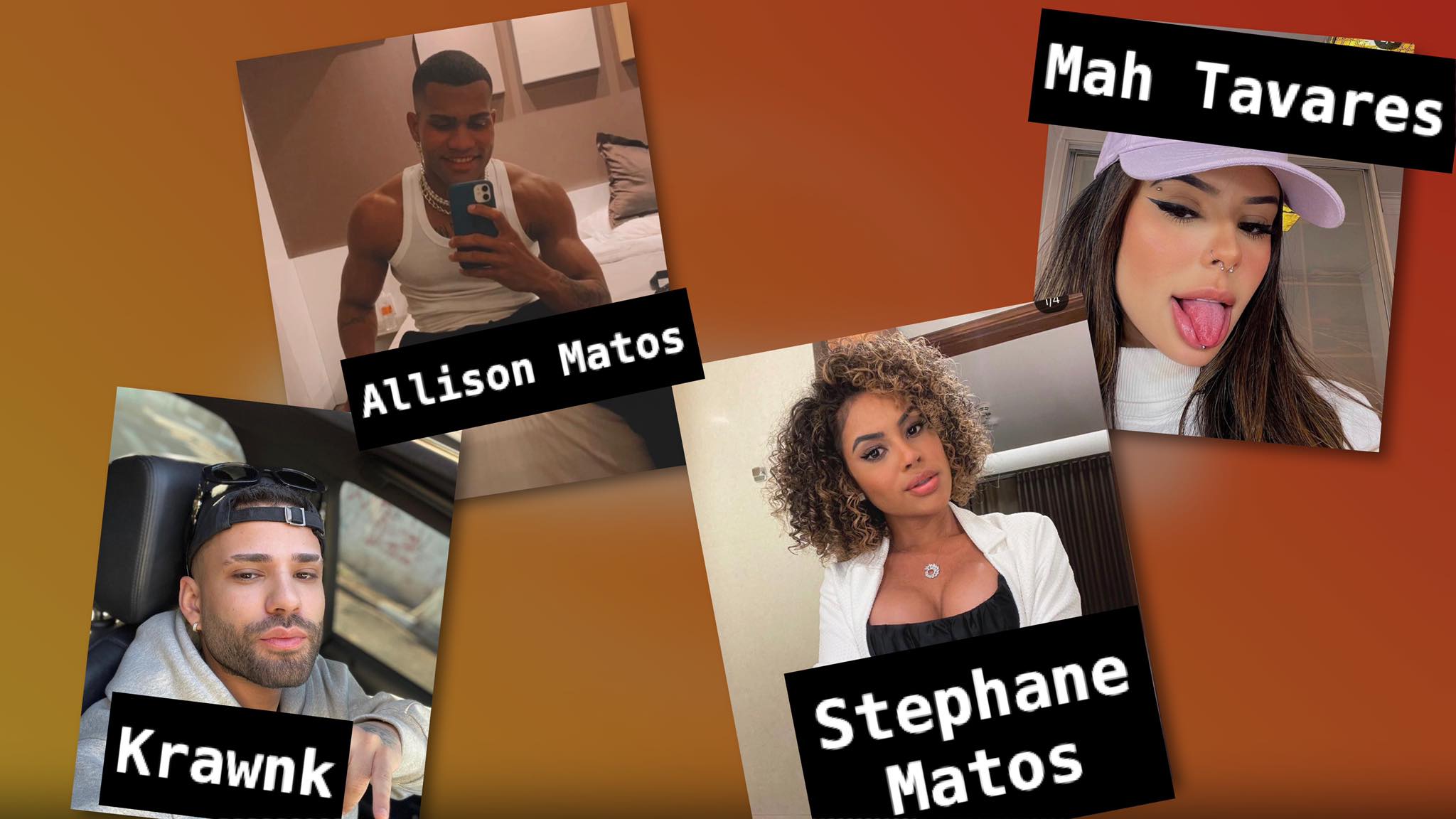 A blogueira Stephane Matos, o rapper Krawnk, a titktoker Mah Tavares e o bailarino Allison Jordan estarão na roça do primeiro dia de A Fazenda 2021. Montagem: Fashion Bubbles