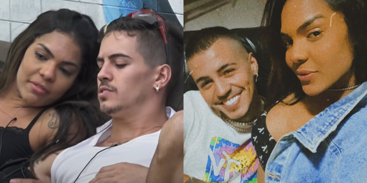 Na primeira parte da imagem, Tays e Biel estão olhando para baixo, sentados no sofá da casa. Ela usa uma blusa de alcinha preta e ele uma regata branca, com um óculos apoiados na cabeça. Na segunda parte da imagem, está posando para a foto. Biel está sorrindo e Tays olha sexy para a câmera. O casal Tays e Biel, de A Fazenda