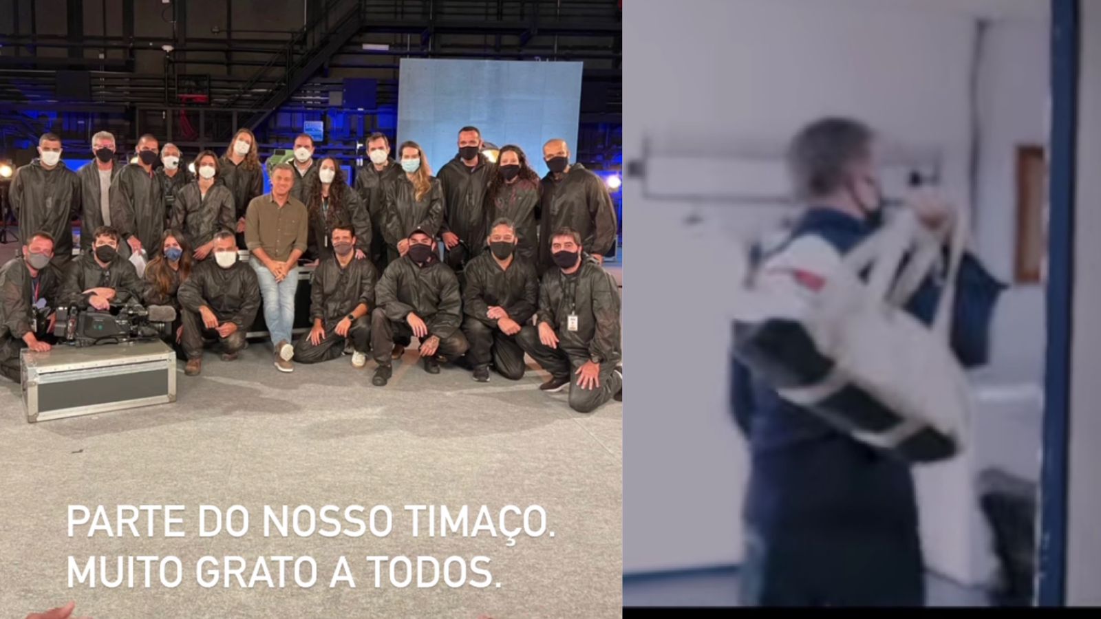 Huck posa com equipe na gravação do último Caldeirão. Fonte Montagem/ Fashion Bubbles Huck posa com equipe na gravação do último Caldeirão. Fonte Montagem/ Fashion Bubbles