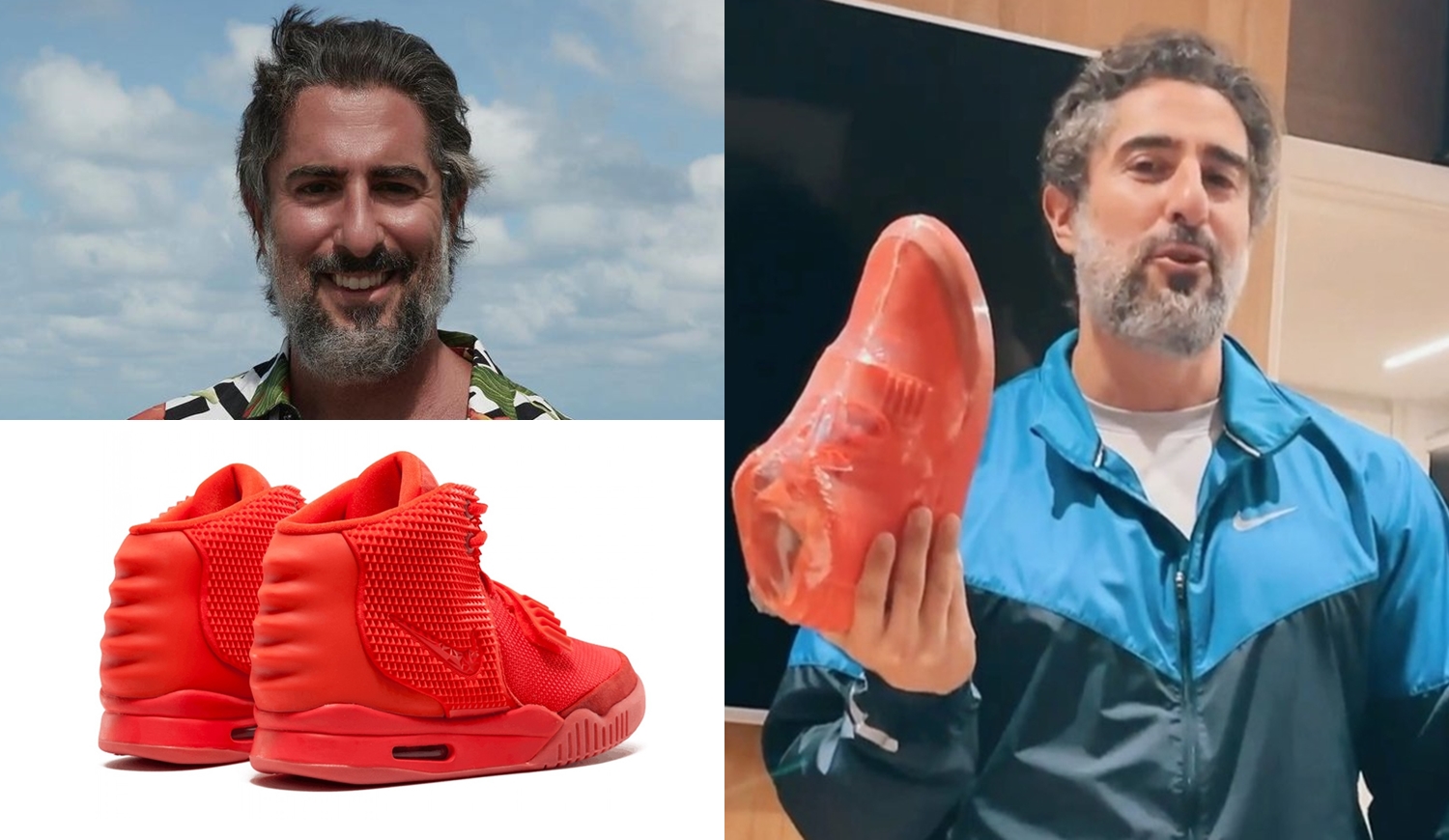 Fotos de Marcos Mion e do sapato Red October.