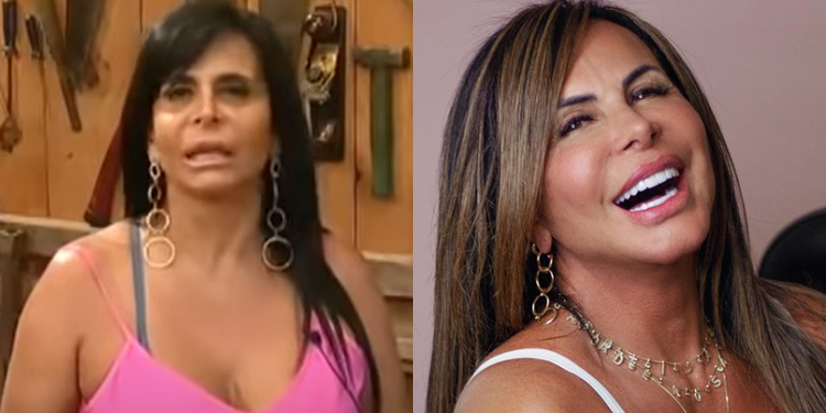 Na primeira parte da imagem, Gretchen, morena, está usando uma camisa de alcinha rosa. Está tensa, revelando o porquê desistiu do programa. Na segunda parte da foto, é como está atualmente, pós-reality. Tem cabelos castanhos mais claros do que antes. Sorri para a câmera, com maquiagem feita e preenchimento labial. A Fazenda: Gretchen não entrou para a lista dos campeões, mas fez história e se tornou uma figura na galeria de participantes memoráveis do reality.