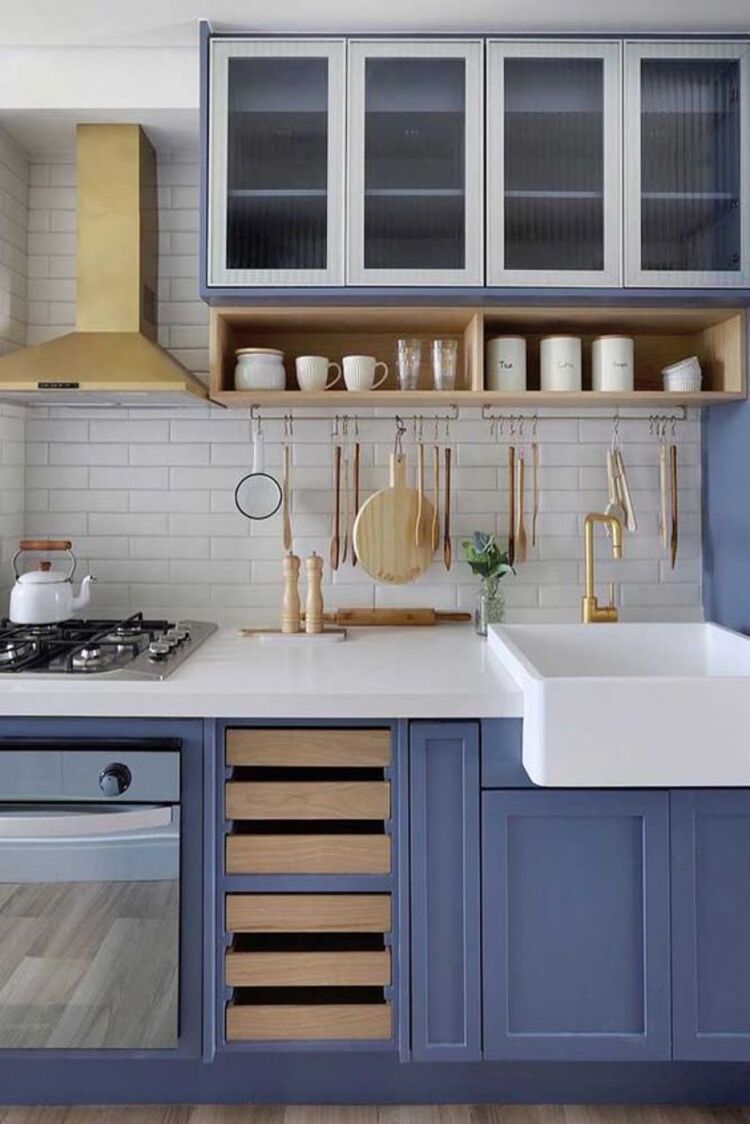 Cozinha azul como medicina do ambiente.