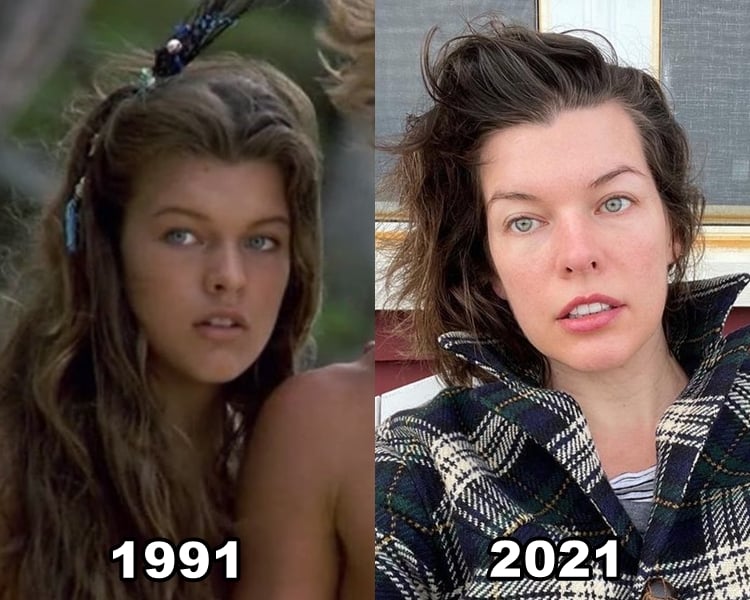 Foto de Milla, atriz de "De Volta à Lagoa Azul", em 1991 e em 2021.