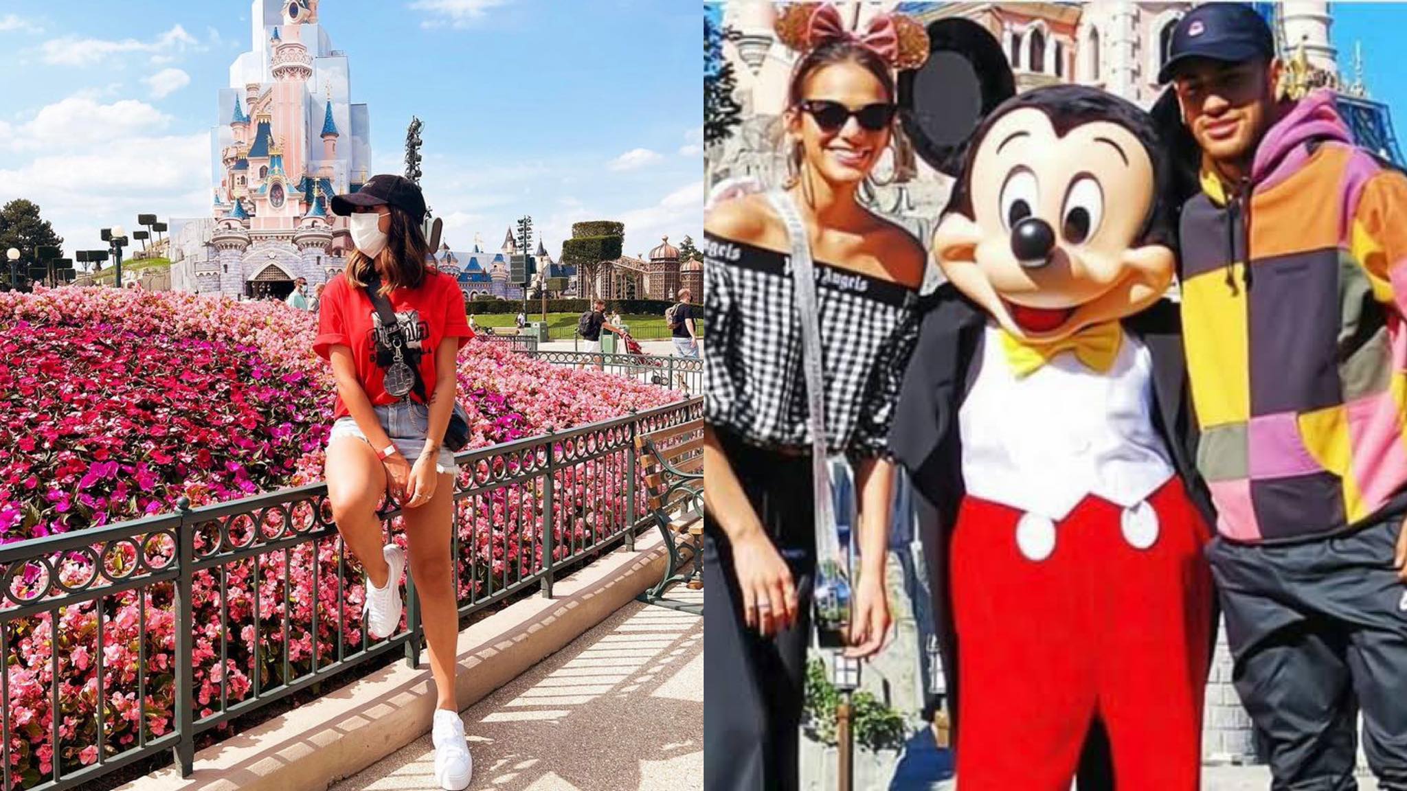 Neymar também levou Bianca Biancardi para passear na Disney de Paris, bem como fez o mesmo passeio com Marquezine (quando namoravam). Fonte: Montagem/ Fashion Bubbles