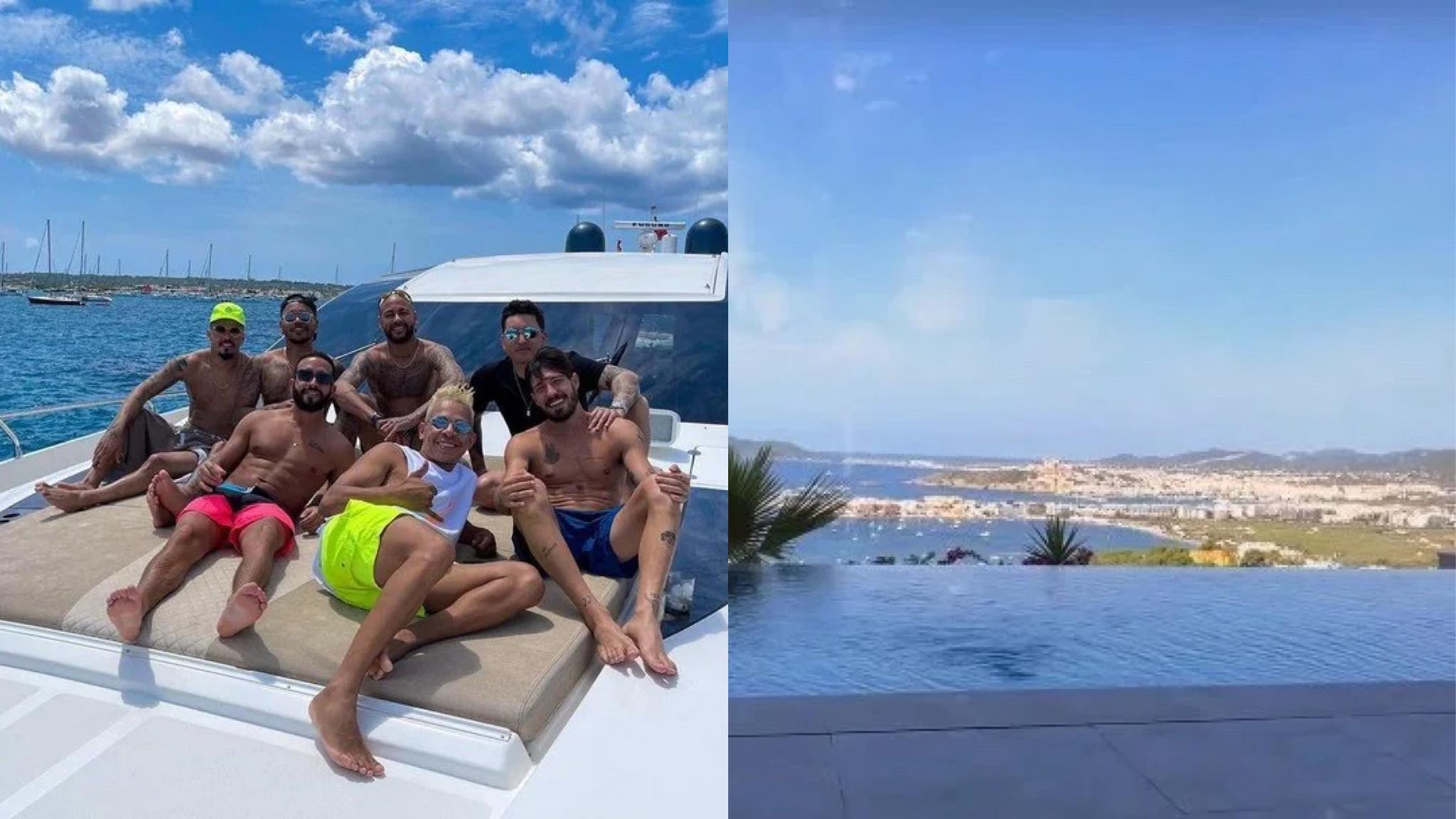 Neymar curte férias em lancha luxuosa e mansão com amigos na Espanha. Fonte: Monstagem/Fashion Bubbles