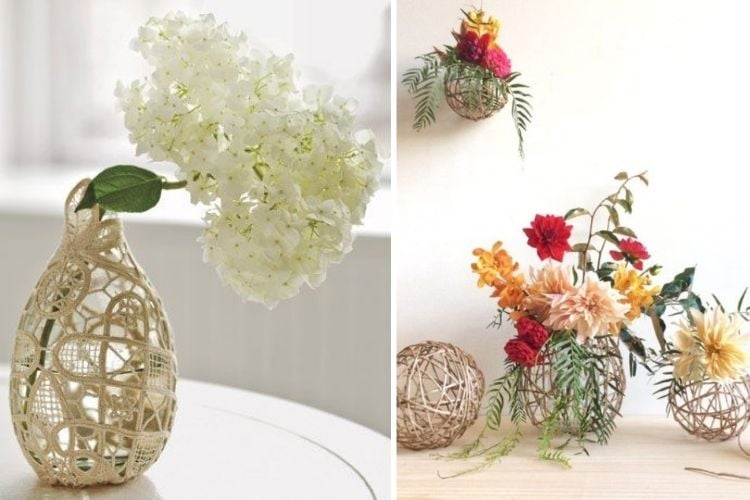 Montagem com duas fotos de vasos de flores