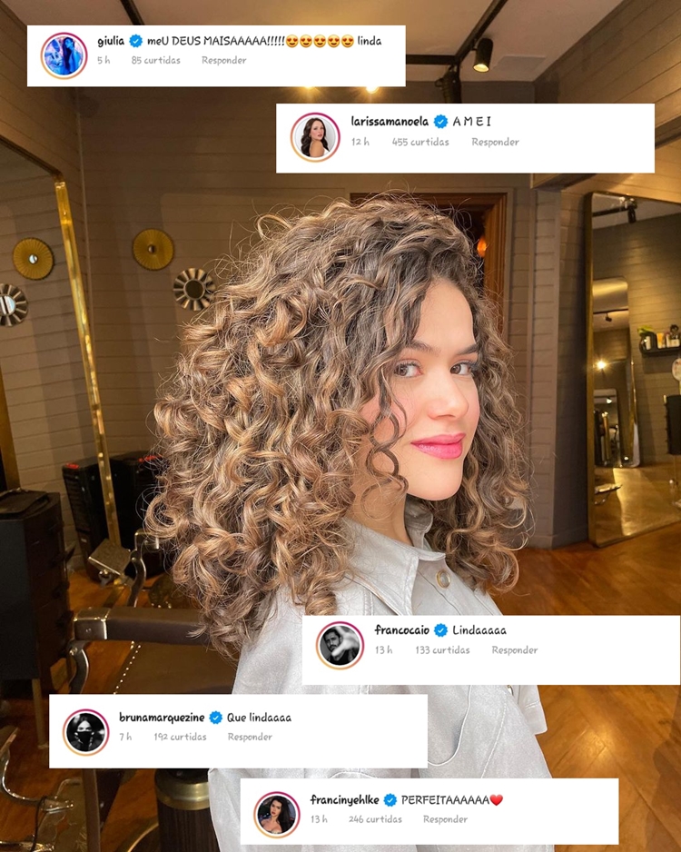 Comentários de Instagram dos famosos que elogiam Maisa por novo visual. Foto de Maisa com tweets de famosos