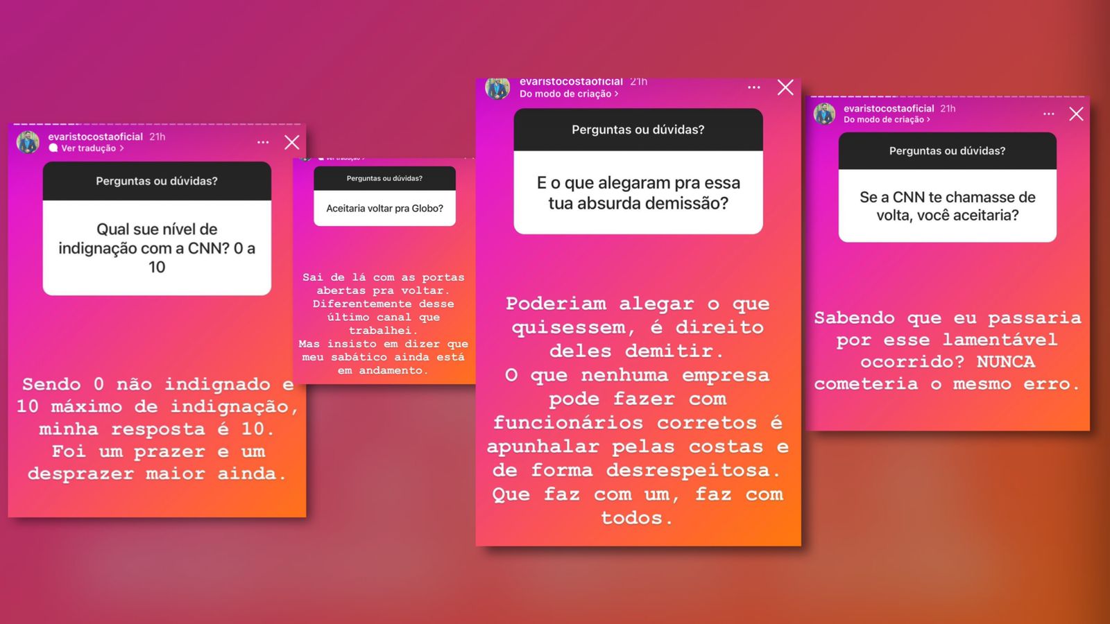 Stories de Evaristo Costa contra a CNN Evaristo Costa, CNN