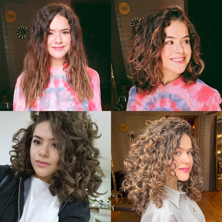 Montagem de quatro fotos de Maisa durante e após a transição capilar Fotos de Maisa