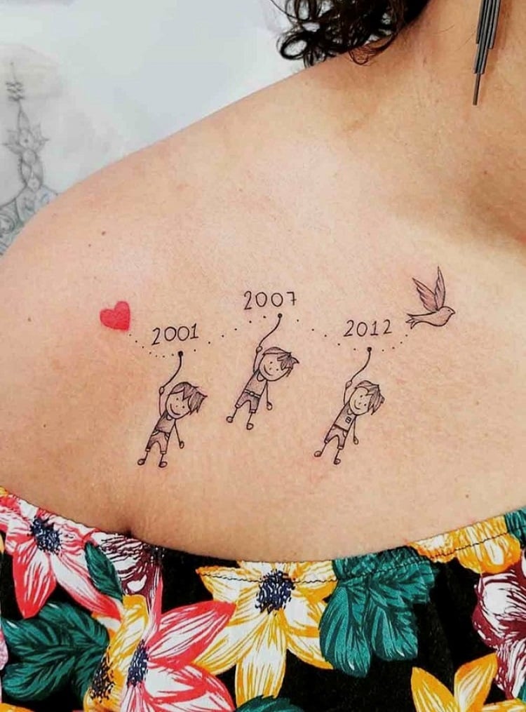 Tatuagem com data para 3 filhos
