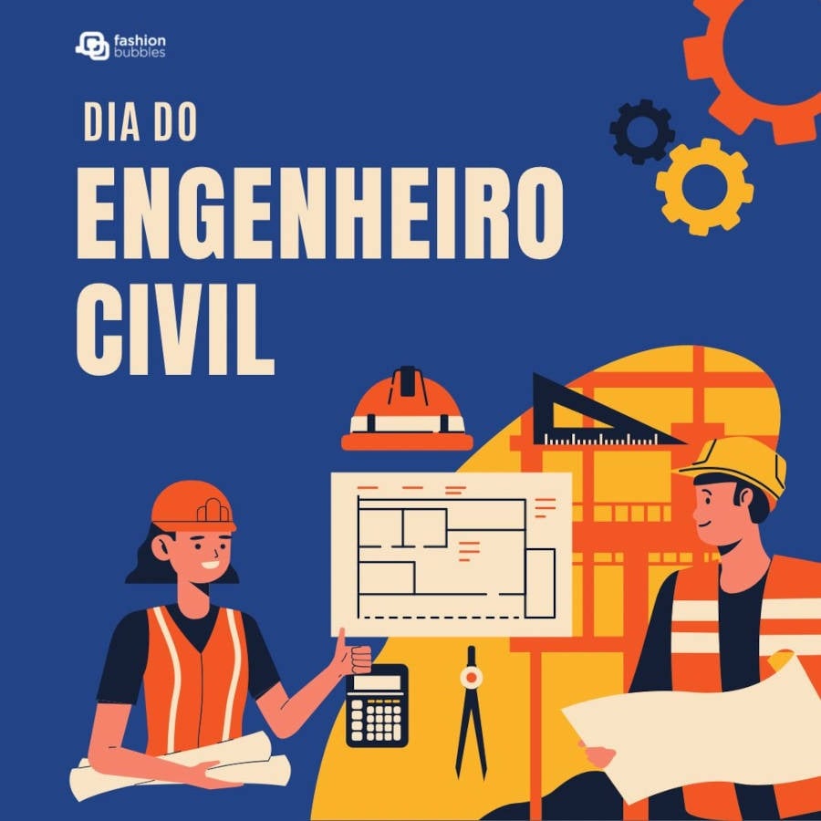 Ilustração com desenho de engenheiros  para celebrar o Dia do Engenheiro Civil