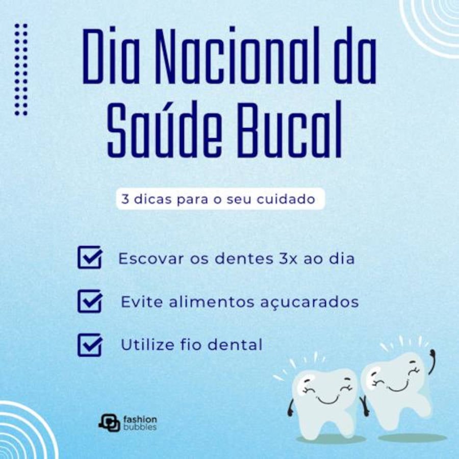 Ilustração ensinando a cuidar dos dentes para o Dia Nacional da Saúde Bucal