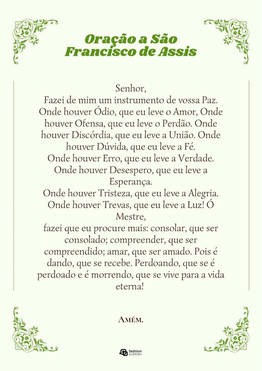 oração de São Francisco de Assis? com detalhes em verde e fundo verde claro