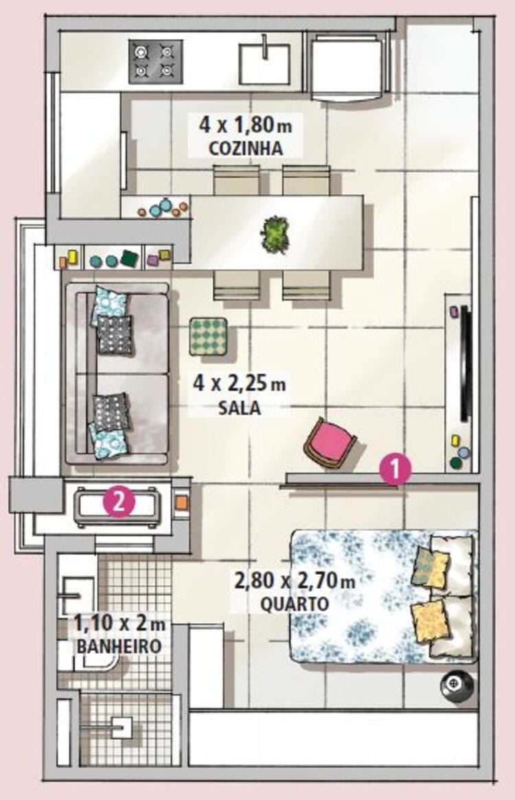 Casa de 40m² com um quarto.