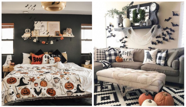 Dois exemplos de decoração simples de Halloween.