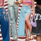 Peças jeans tendências de 2024: bordado, metálico, saia longa e jorts