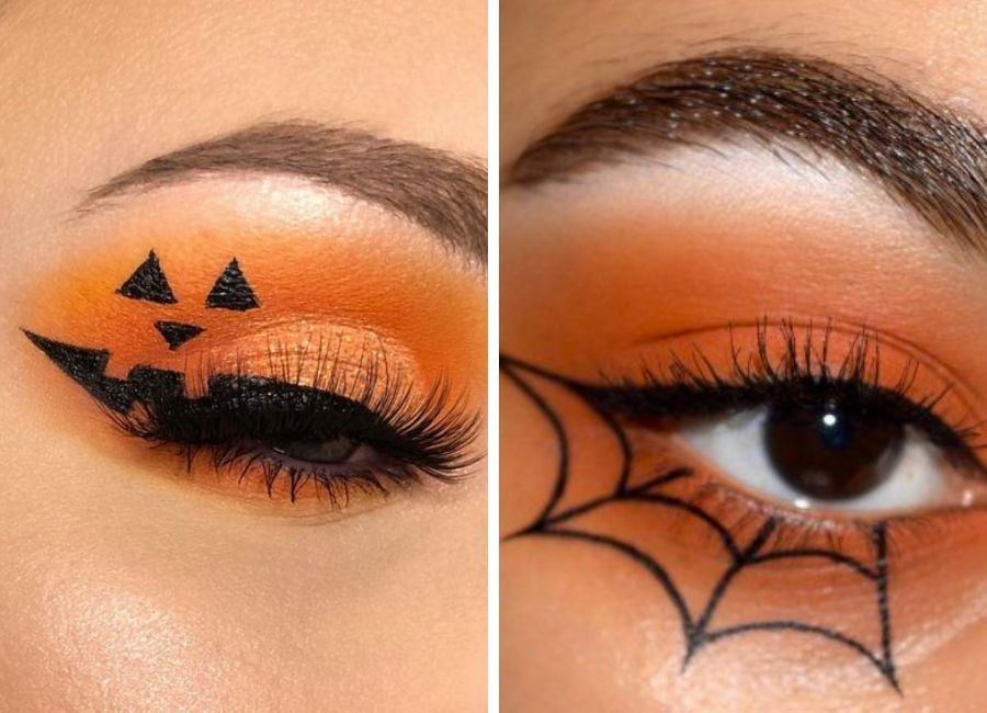 Maquiagem de Halloween simples: ideias de delineado gráfico de abóbora e teia de aranha