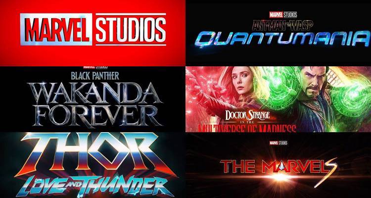 Foto com os filmes que a Marvel Studios lançará em 2022 e 2023.