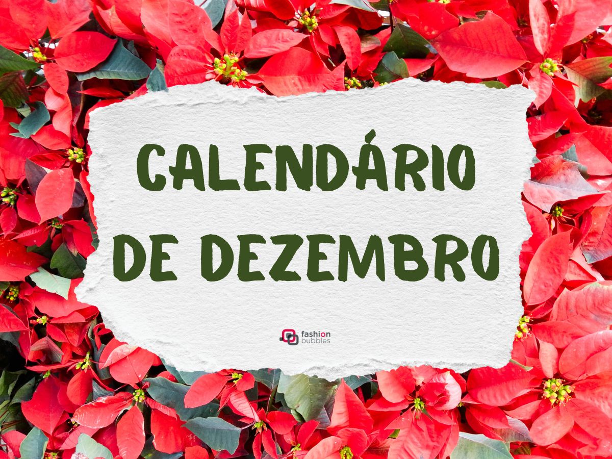 calendário de dezembro escrito em pedaço de papel sobre fundo de foto de poinsétias