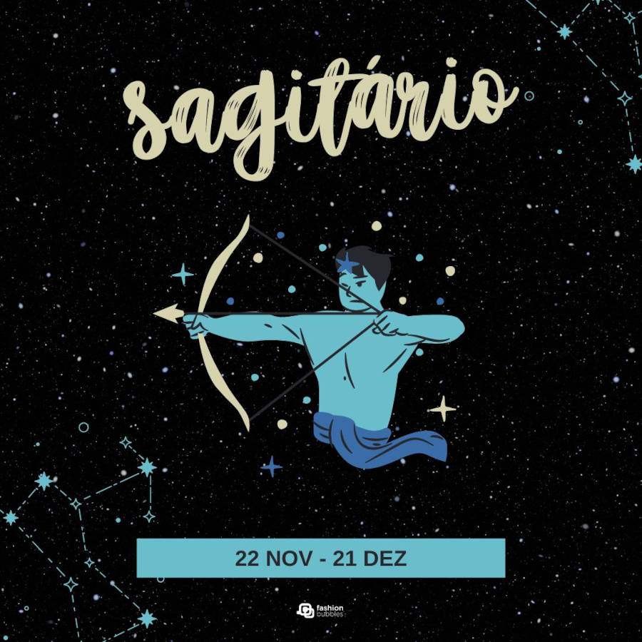 Ilustração do signo de Sagitário com o céu estrelado de fundo