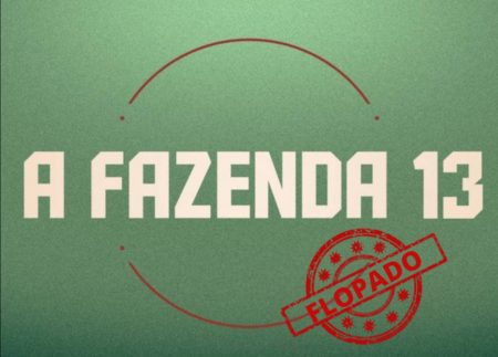 Logo de A Fazenda 13 com carimbo de flopado.