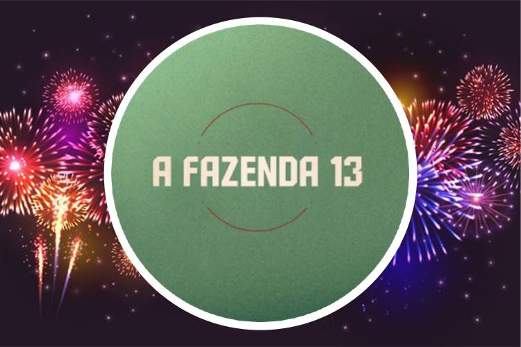 Logo do reality rural A Fazenda 13 em fundo de imagem com fogos de artifício. Foto com a logo do reality rural.