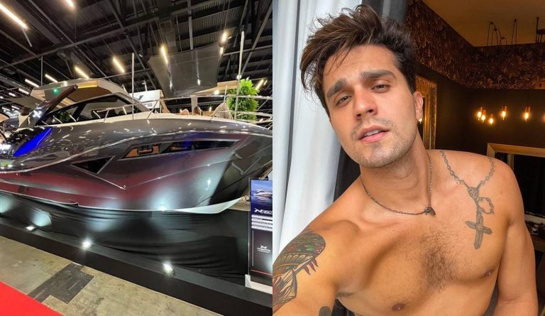 Foto de Luan Santana e da lancha.