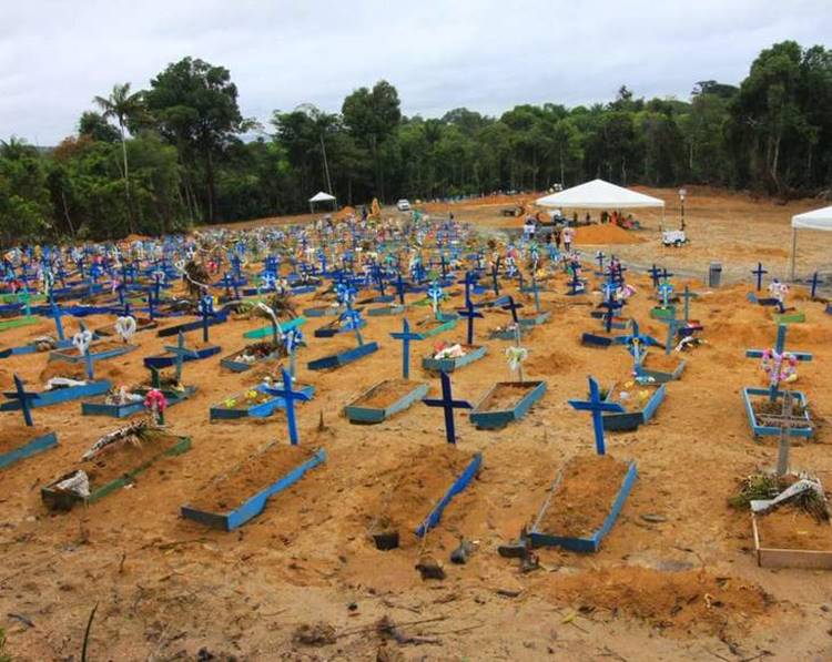 Cemitério de Manaus - vítimas de covid-19 durante colapso por falta de cilindros de oxigênios. Foto de cemitério.