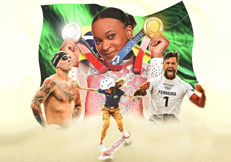 Medalhistas brasileiros dos Jogos Olímpicos de Tóquio 2020. Foto de medalhistas dos Jogos Olímpicos de Tóquio.