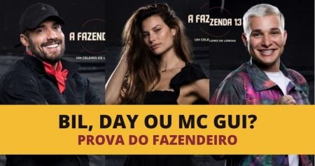 Enquete A Fazenda Prova do Fazendeiro (24/11): Bil Araújo, Dayane Mello ou MC Gui, quem ganha?