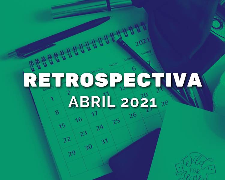 Frase “Retrospectiva 2021: abril” escrita em foto de calendário. Foto de calendário.