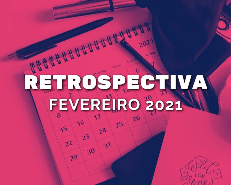 Frase “Retrospectiva 2021: fevereiro” escrita em foto de calendário. Foto de calendário.
