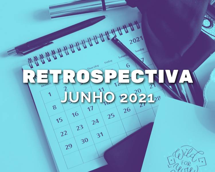 Frase “Retrospectiva 2021: junho” escrita em foto de calendário. Foto de calendário.