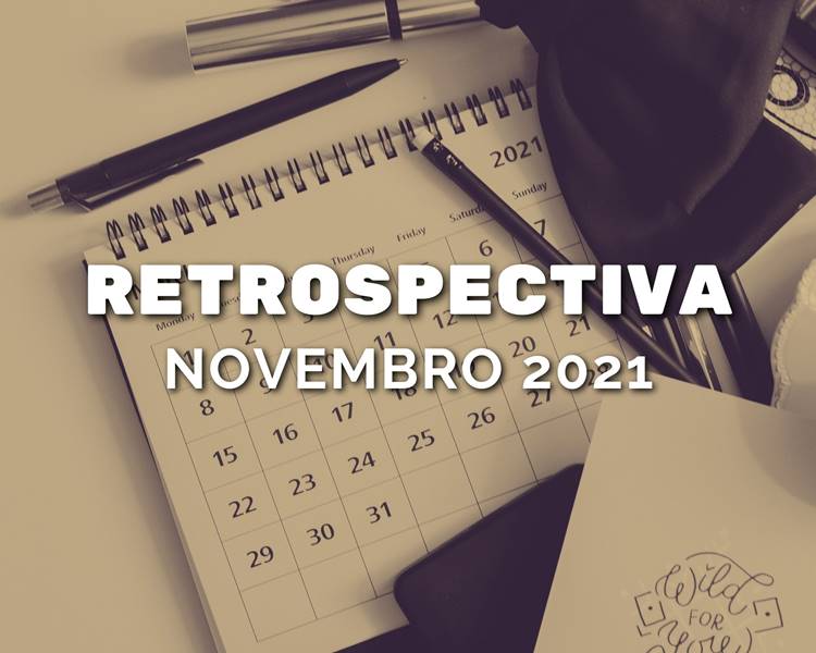 Frase “Retrospectiva 2021: novembro” escrita em foto de calendário. Foto de calendário.