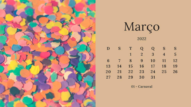 calendário de março